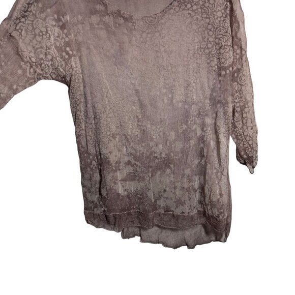 Tempo Paris Womens size Medium Asymmetric Hem dolman sleeve top taupe semi-sheer - Picture 5 of 7